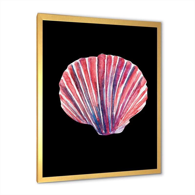 Coquillage sur fond noir - peinture, H 32 po x l 16 po x P 1 po, Toile avec cadre photo doré
