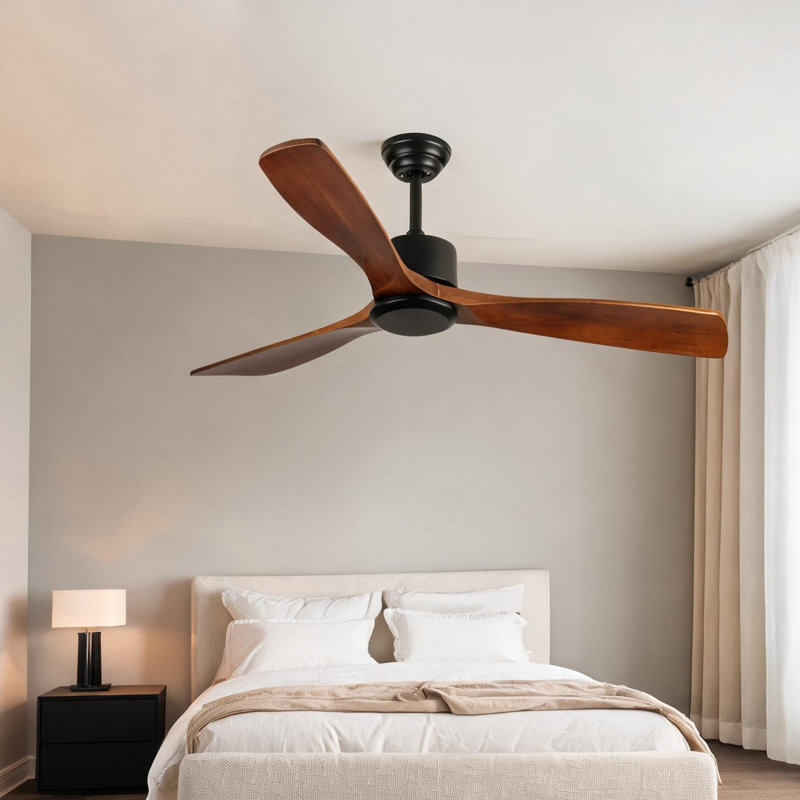Flush Mount Natural Wood Ceiling Fan for Medium Rooms, Remote Control, 52-Inch Blades, Low Profile Design