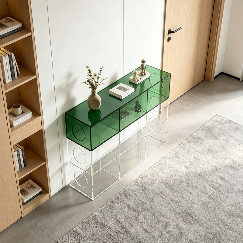 Console de rangement ouverte en acrylique vert, H 35,43 po x l 31,5 po x P 9,84 po