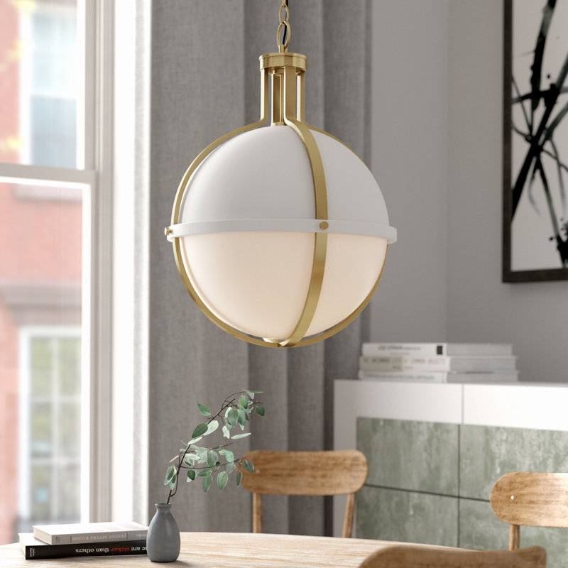 Luminaire suspendu en globe à 1 lumière Politique 1, Blanc opale, Blanc mat / laiton