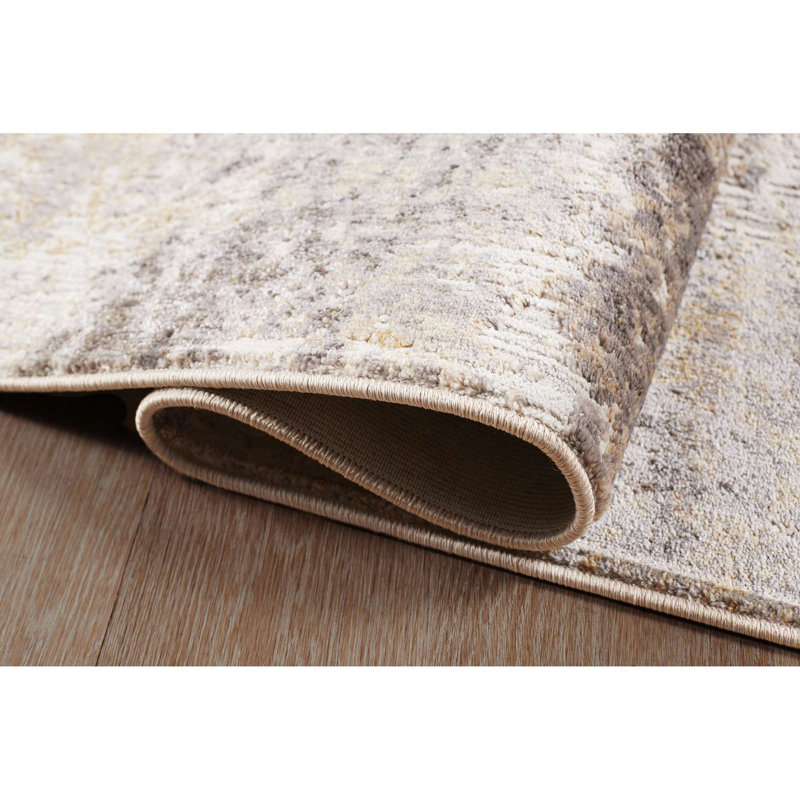 Collection Khamchand Powerloom - coups de pinceau gris, Rectangle 7 pi 10 po x 9 pi 10 po