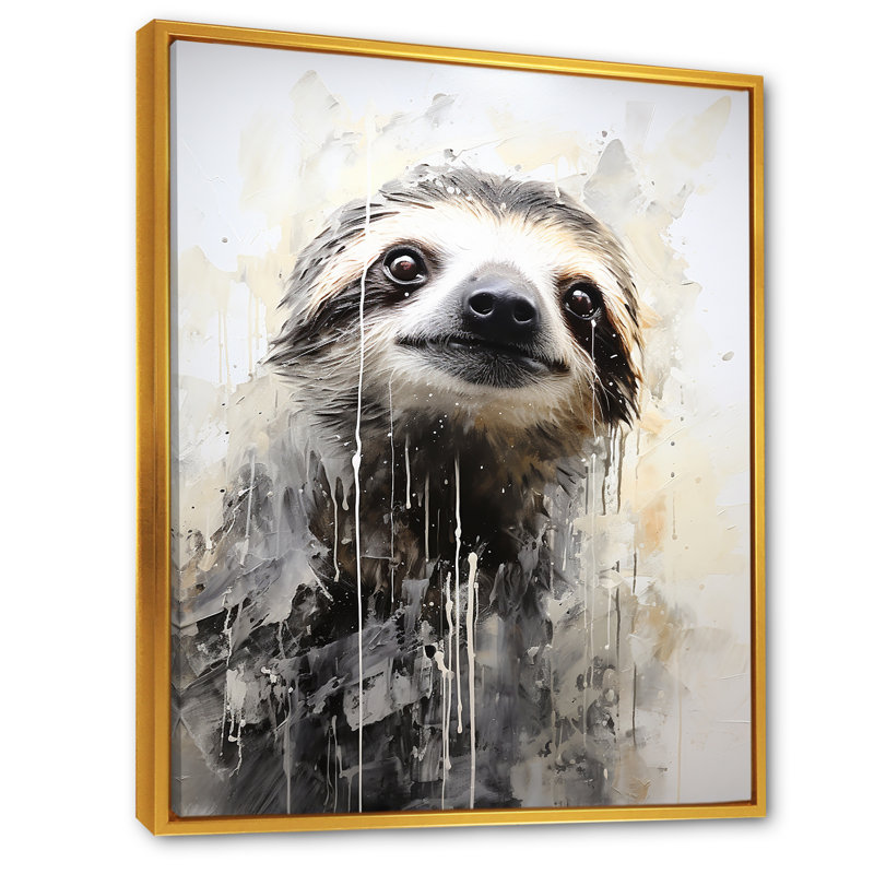 «Thoughtful Sloth II» sur toile, H 20 po x l 12 po x P 1 po, Cadre flottant doré