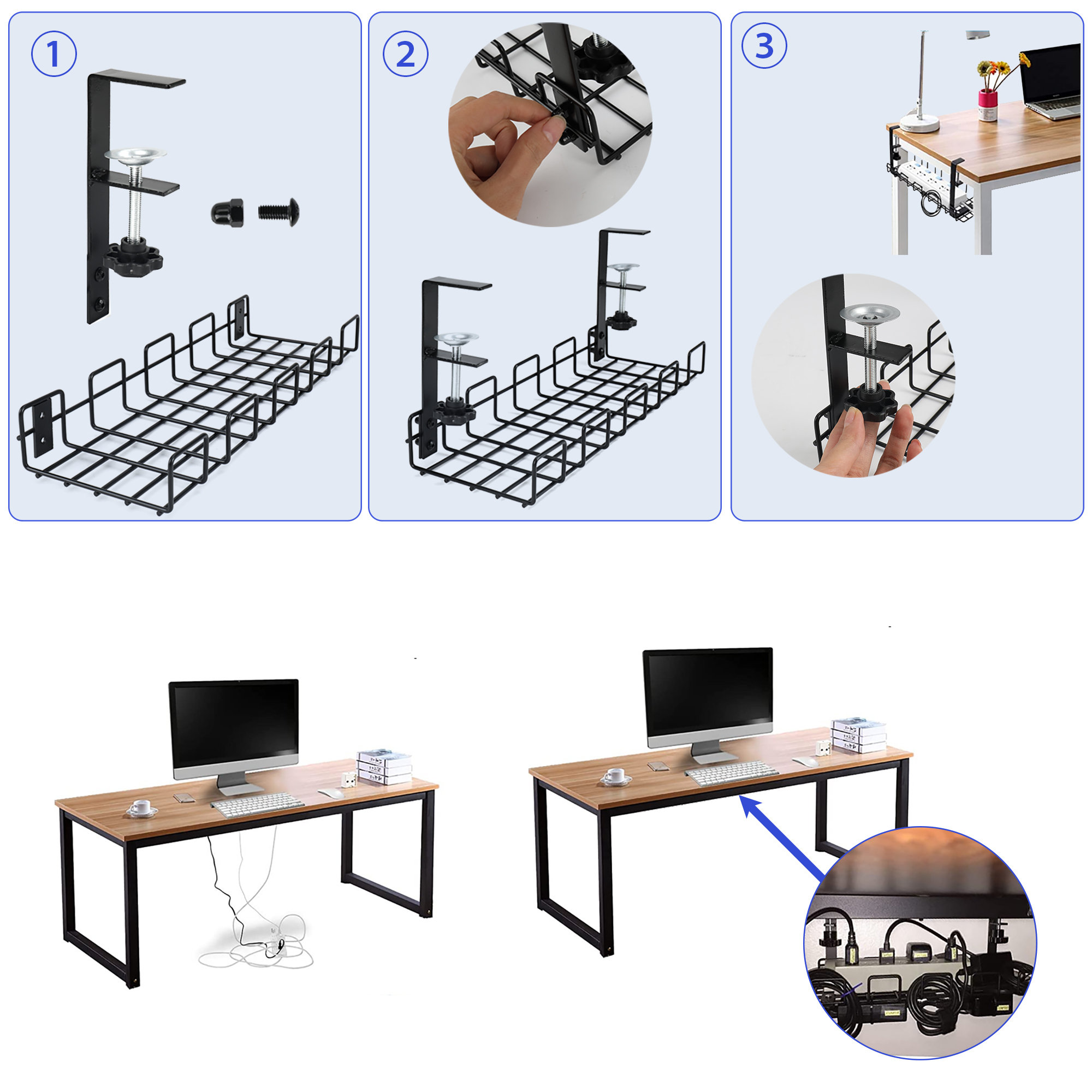 Yamazaki Home Under-Desk Cable Organizer - Steel - Black