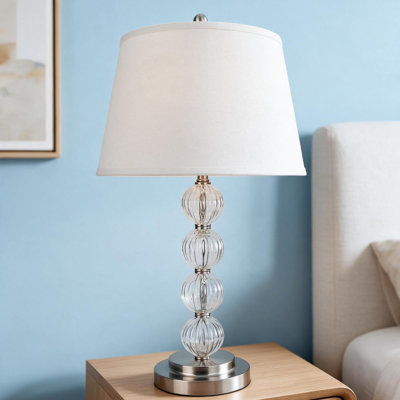 Lampe de table en métal nervuré en nickel satiné 28,5 po avec abat-jour demi-tambour