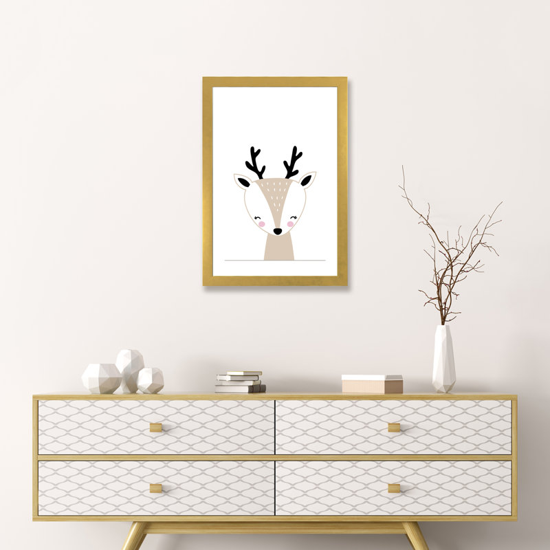 «Deer Beige», reproduction d'impression, H 24 po x l 16 po x P 1 po, Blanc, Papier encadré doré
