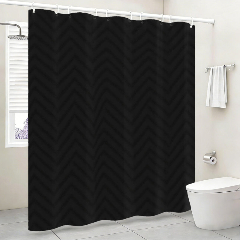 Rideau de douche noir minimaliste à motif zigzag pour VR, 183 x 183 cm