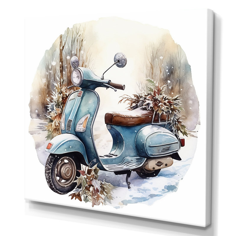 Charme de scooter en hiver, Toile tendue, H 16 po x l 16 po x P 1 po