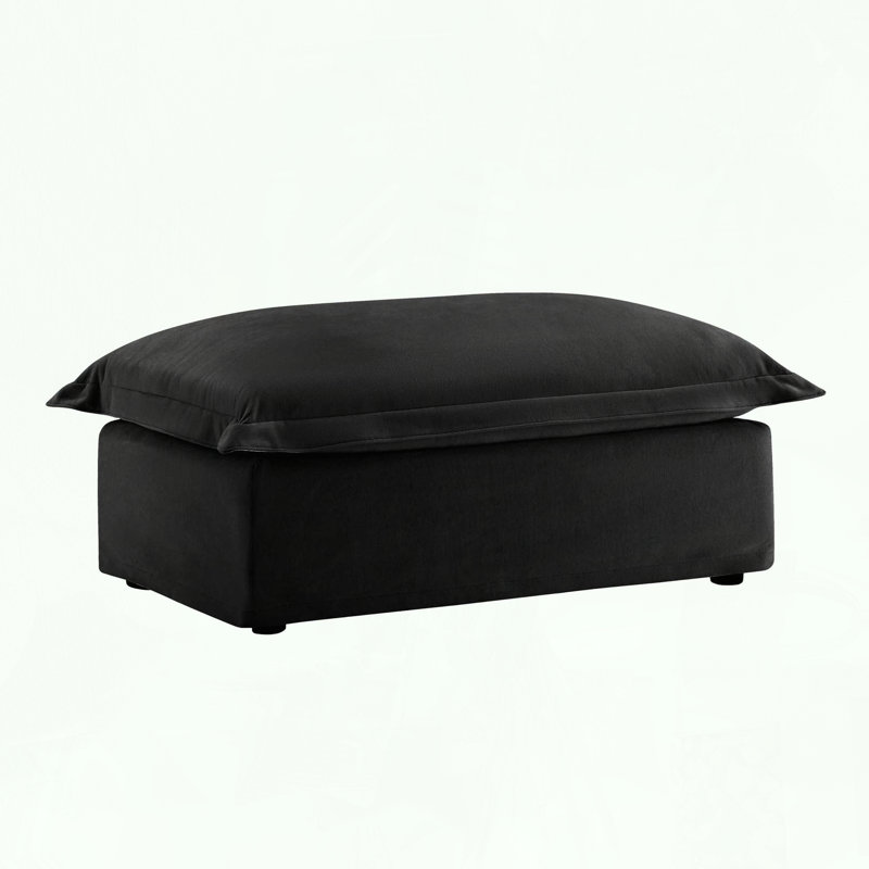 Modern Ottoman with Removable Chenille Cover, Black