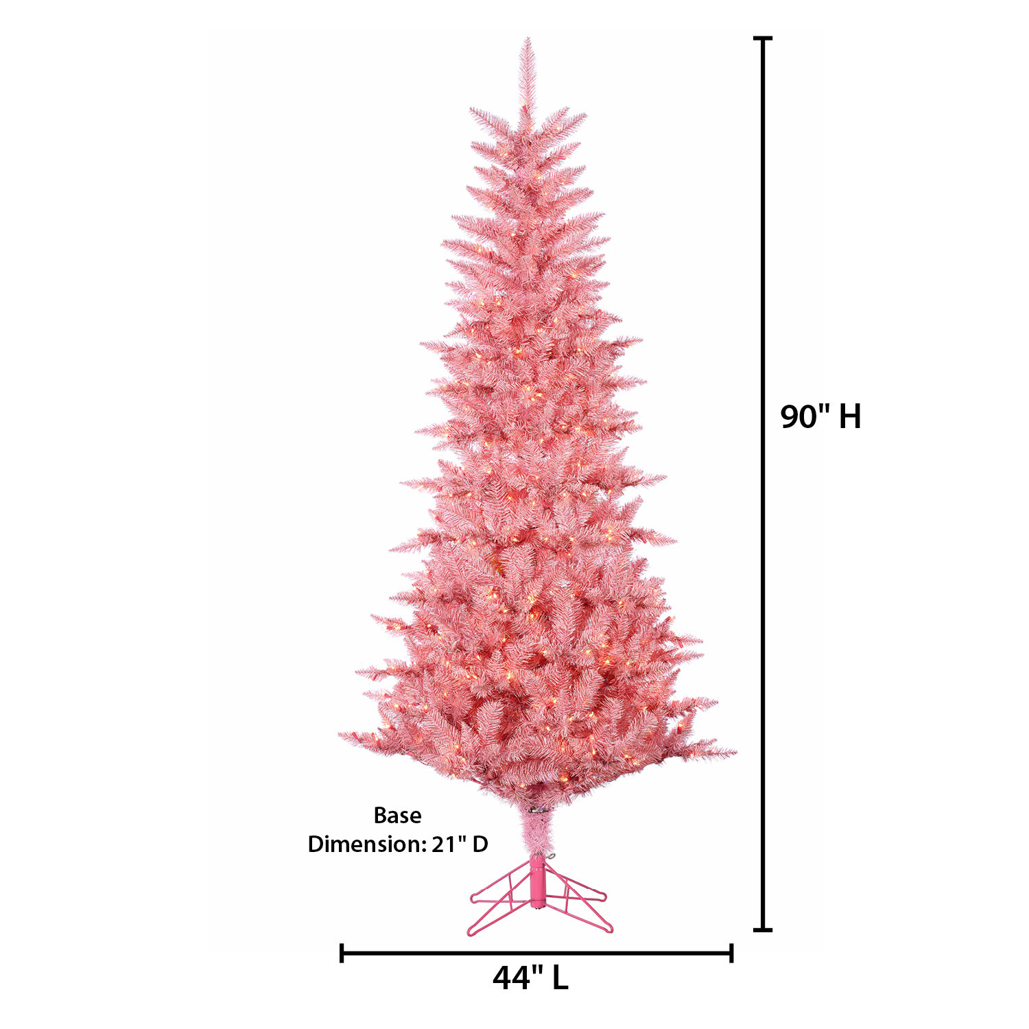 Levion Pink Pre-Lit Pine Christmas Tree, 90" H x 44" W x 44" D