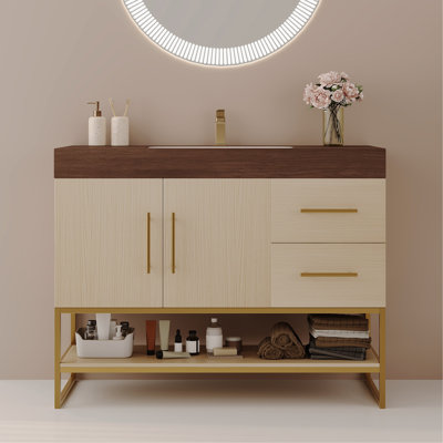 36" Modern Free-Standing Bathroom Vanity with Seamless Ceramic Sink & Sintered Stone Top