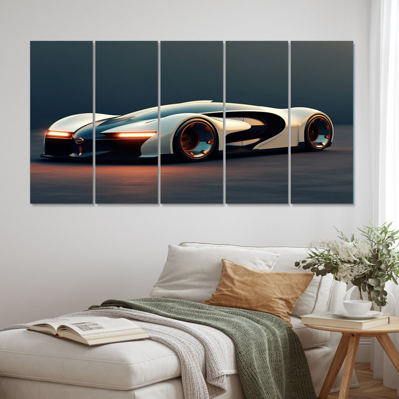 «Futuristic Bugatti Sports Car III - Cars Race Car», reproduction d'art murale - 5 panneaux égaux