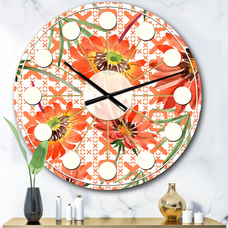 Horloge murale Floral Botanical Retro I - Mid-Century, Surdimensionné