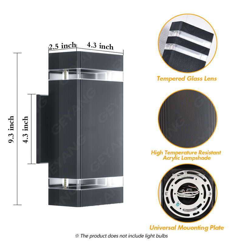 Outdoor Decor Square Up And Down Lights Outdoor Wall Light, Ip44 Outdoor Aluminum Waterproof Exterior Wall Lamp,for House Patio Garage Garden.(excluding Light Bulbs)