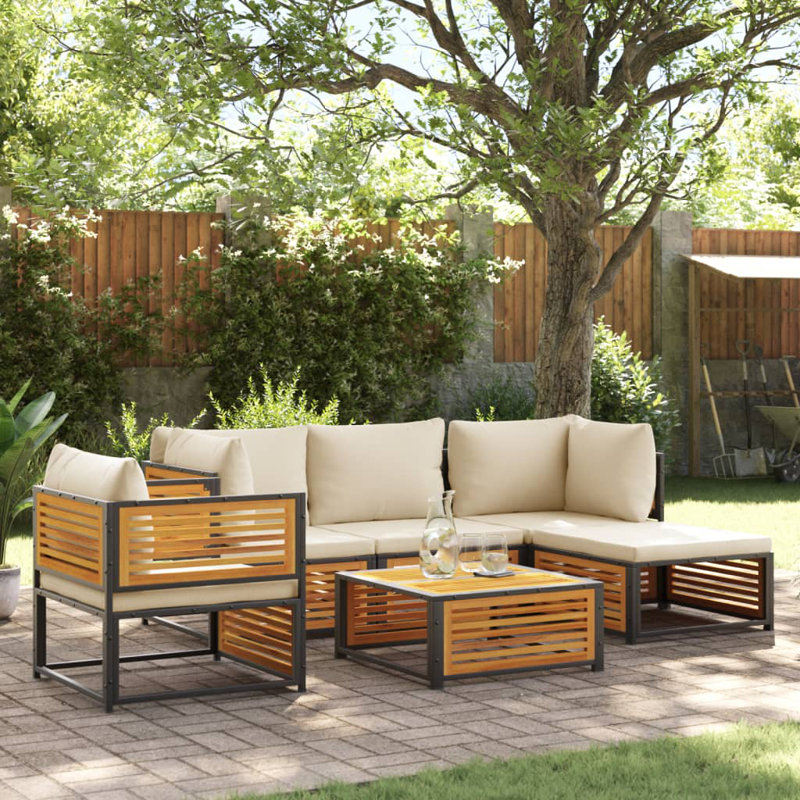  Ensemble de canapé de jardin blanc crème, bois naturel