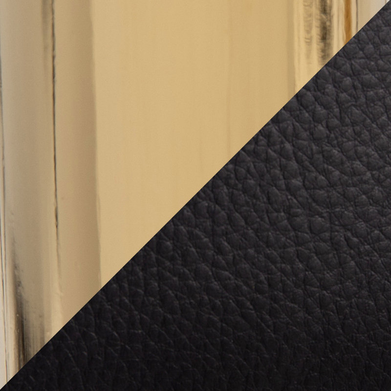 Tabourets de bar réglables Thea avec repose-pieds arrondi en T, Gold, Black Faux Leather