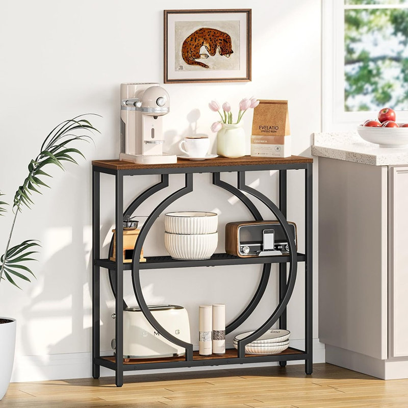 Table d'entrée avec tablettes de rangement à 3 niveaux, table de console industrielle à console étroite avec base circulaire, table d'entrée derrière le canapé pour le couloir, le salon, le vestibule