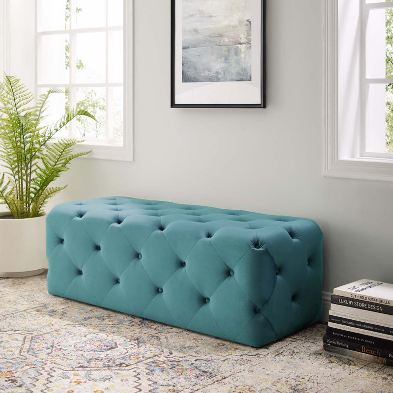 Modway Amour Tufted Button Entryway Bench, Sea Blue, 16.5" H x 48" W x 19" D