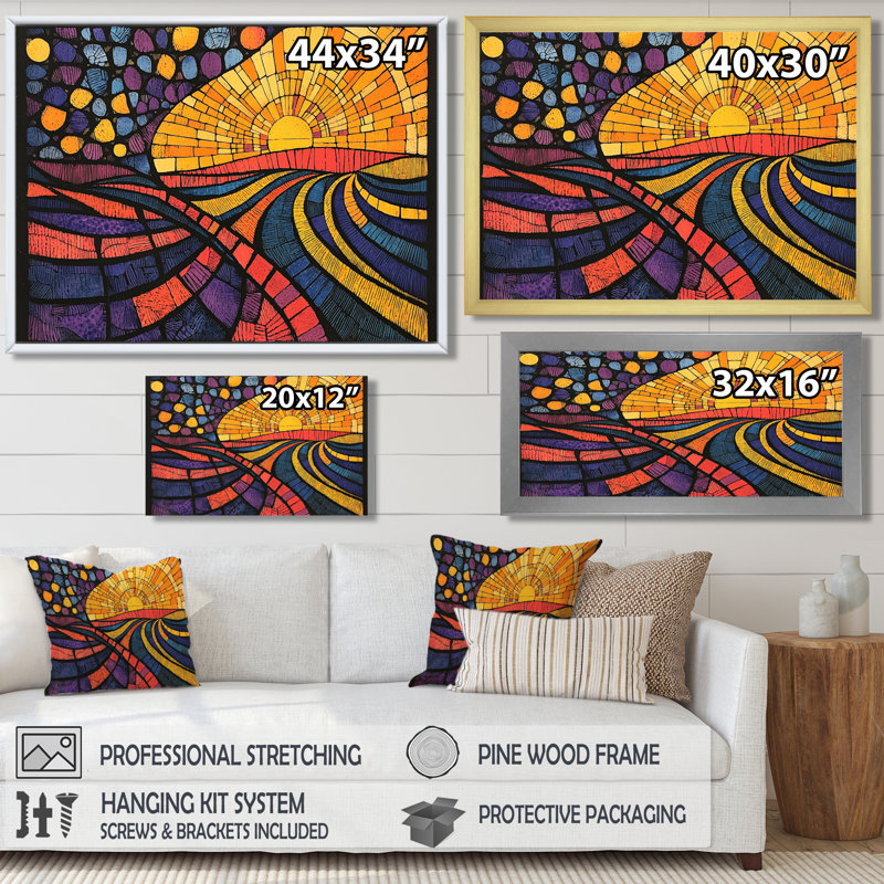 Art mural sur toile Gurkiran Mosaic Meadow, H 28 po x l 60 po, Impression encadrée flottante, Noir, noir, noir, noir