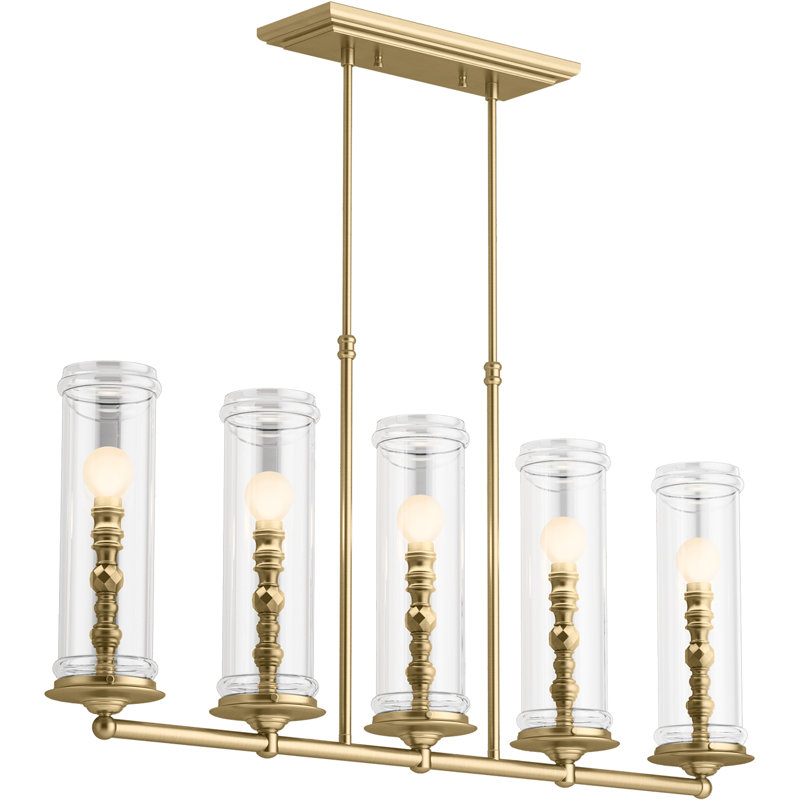 5 - Light Kitchen Island Rectangle Chandelier, Modern Brushed Gold