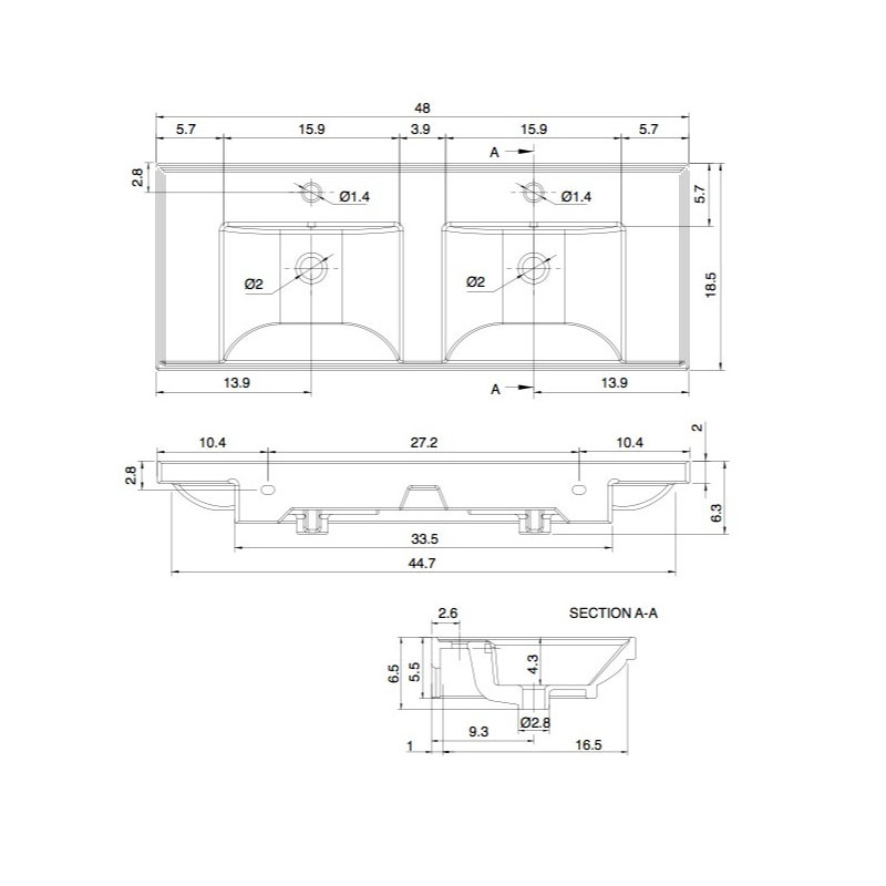 Scarabeo By Nameeks ML 18.5'' White/Chrome Ceramic Rectangular Bathroom Sink with Overflow, Double