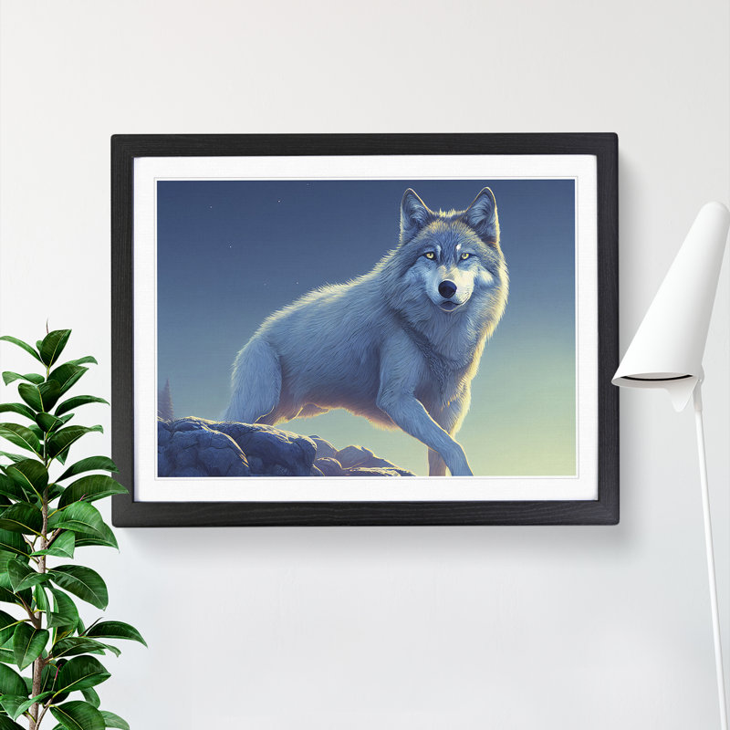 Creeping Wolf - Single Picture Frame Print, Black, 34cm H x 46cm W x 2cm D