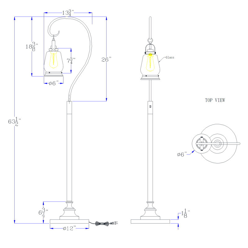 Lampe sur pied 60W Terni avec verre bullé et interrupteur à bascule sur mât