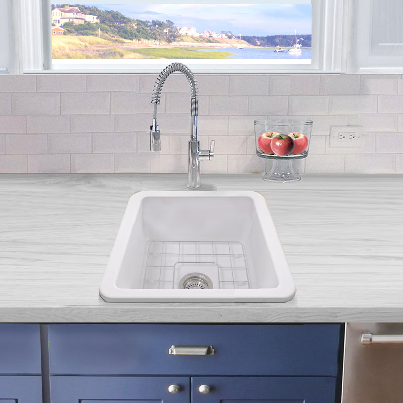 Pranav 18'' L Single Bowl Fireclay Kitchen Sink, White