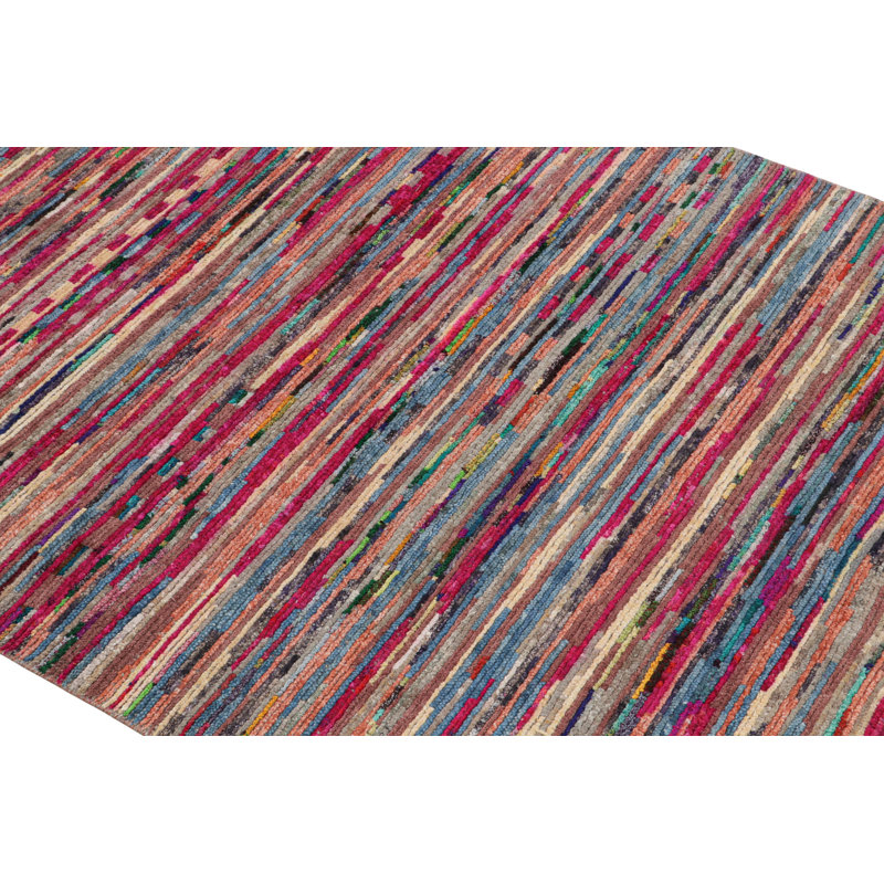 Rug & Kilim’S Moroccan Rug In Pink With Vibrant Polychromatic Stripes, Rectangle 4' x 6'