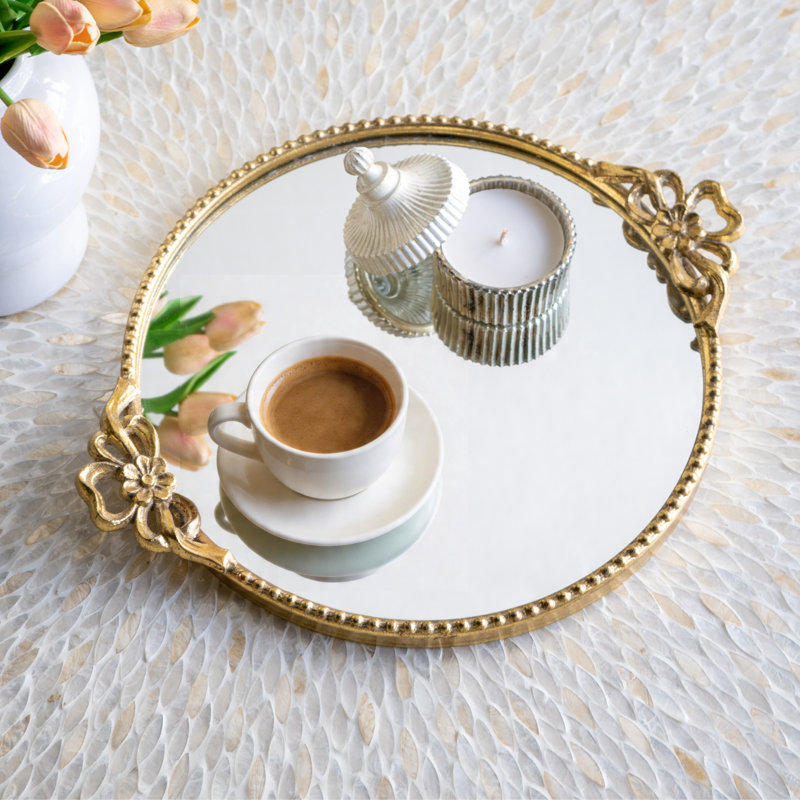Marquasha Round Iron Mirrored Decorative Tray 