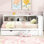 Lit de jour simple en blanc avec lit gigogne et rangement - Fabrication en bois et ports de chargement