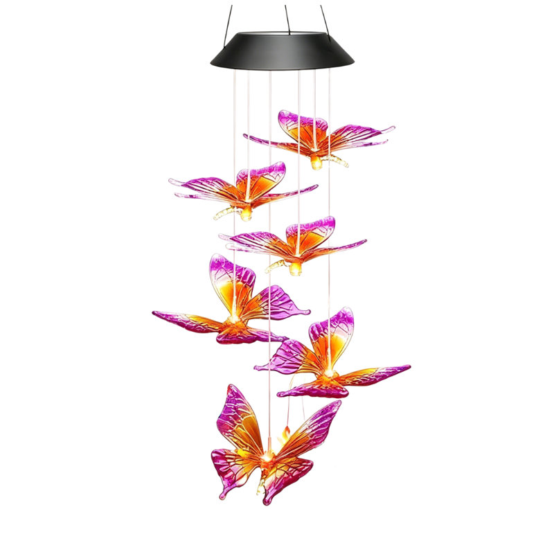 Carillon solaire Butterfly avec changement de couleur DEL, 
Décoration d'extérieur à énergie solaire à suspendre pour porche et cadeaux de jardin