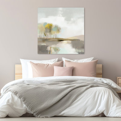 (Gc089-A) Lac brumeux et arbres I, art contemporain de la nature