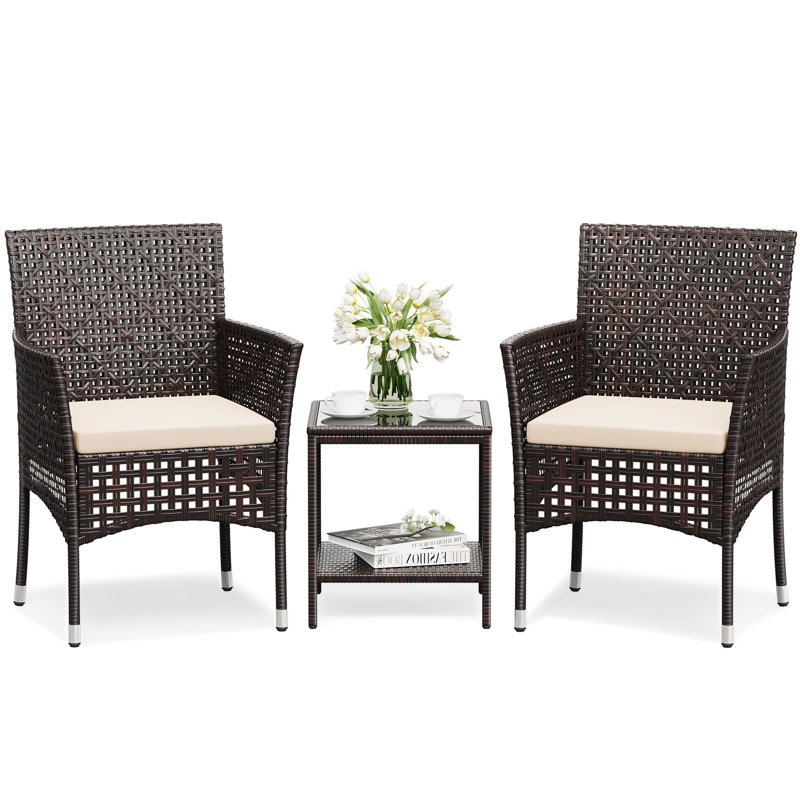 3-Piece Patio Bistro Set with Side Table & Cushions, Black