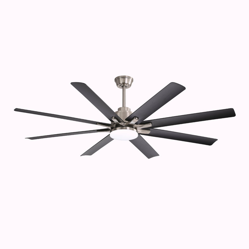 Grand ventilateur de plafond de 66 pouces avec lumière à DEL à intensité variable et 8 pales en ABS avec moteur à courant continu réversible et intelligent pour le salon