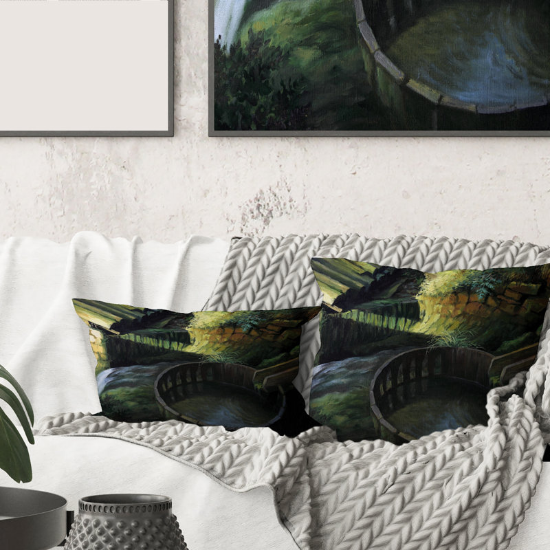 Rectangle, vieux moulin à eau dans un paysage naturel - coussin décoratif imprimé Lake House