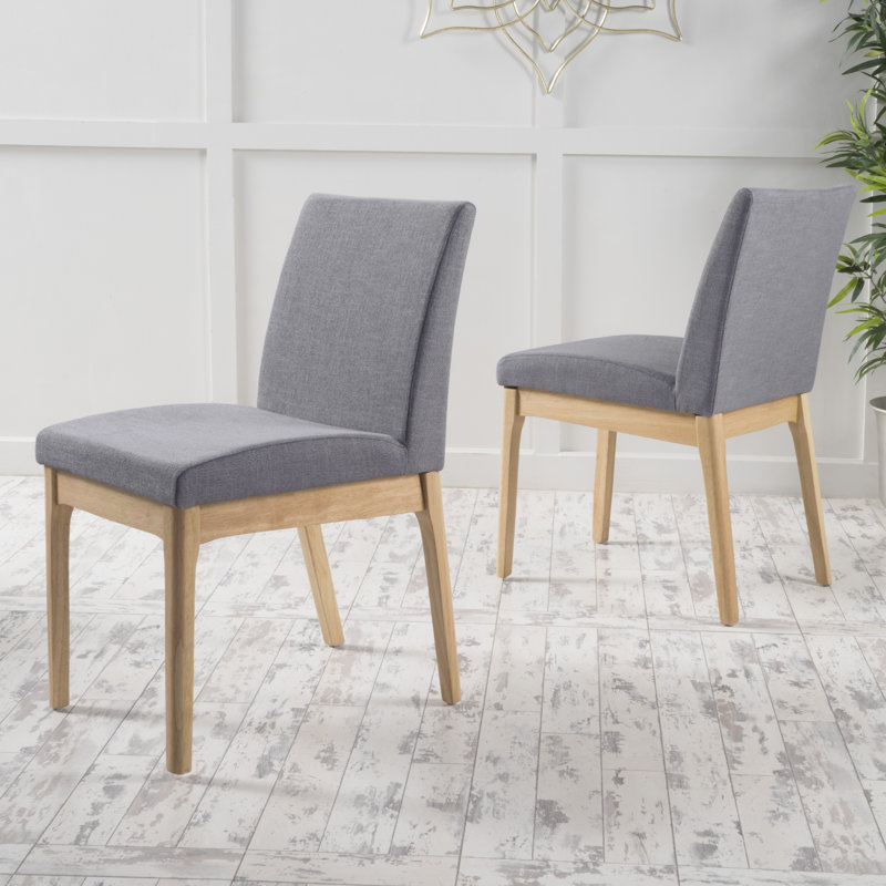 Chaise d'appoint en bois massif rembourrée Corriveau Cupp, 2, Gris foncé, Chêne naturel