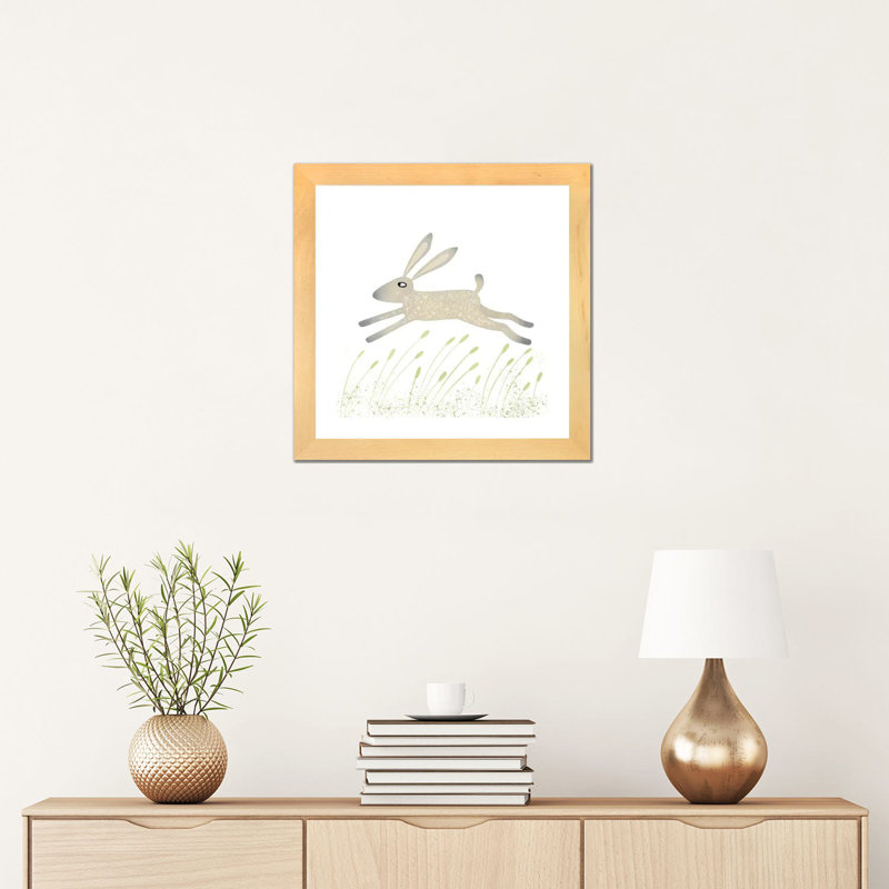 «Hare» par Nic Squirrell - impression d'art graphique, Toile avec cadre en bois beige, H 16 po x l 16 po x p 1 po, Blanc