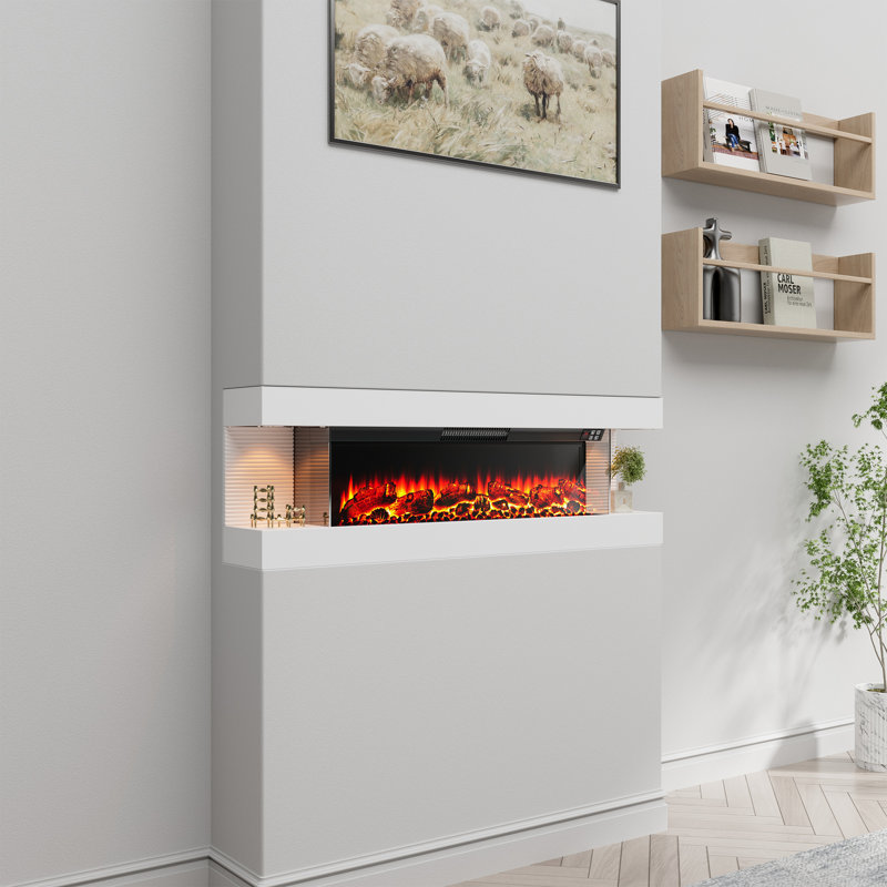 3-Sided Wall Mounted Led Electric Fireplace With Floating Mantel,Remote Control Adjustable Heat, 16.5" H x 50" W x 8.1" D