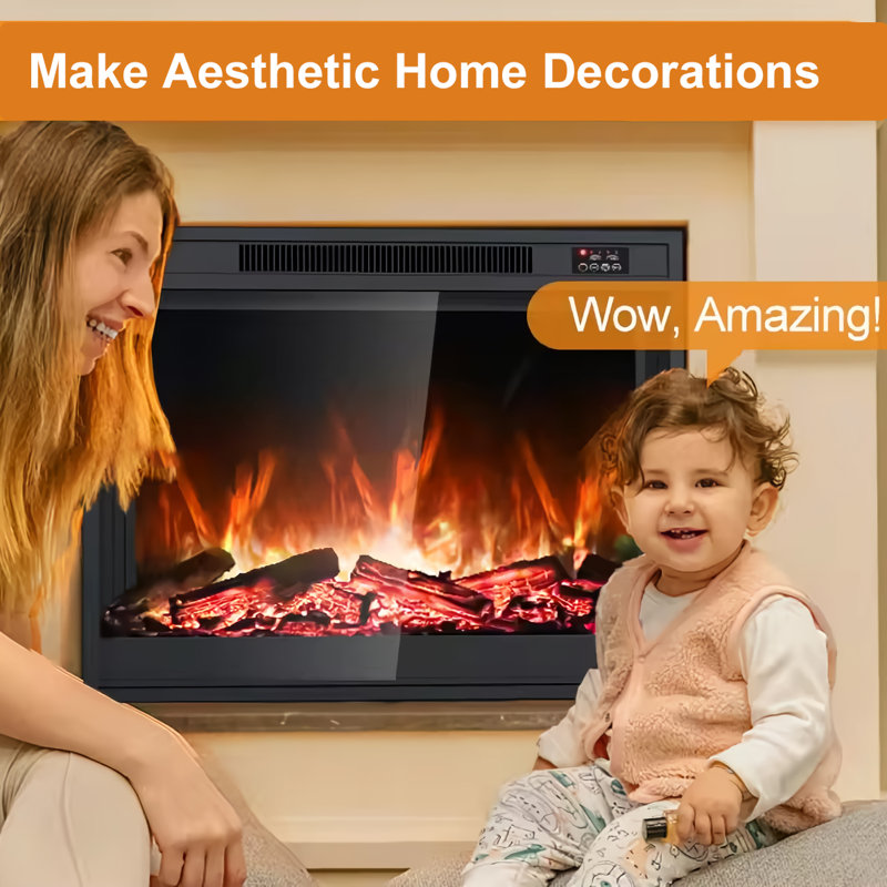 Abroms Recessed Wall Mounted Electric Fireplace, 20.4" H x 33" W x 9" D