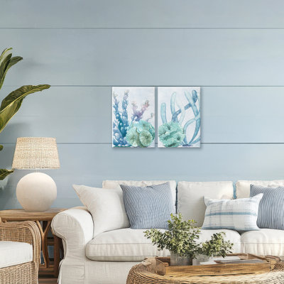 Ensemble de 2 toiles Coral Days Ocean Pastels, design par Kim Allen