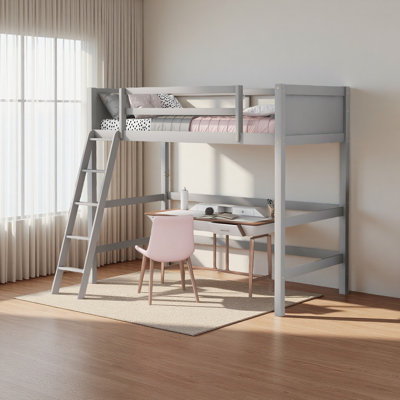 Solid Wood Twin Size Loft Bed With Ladder