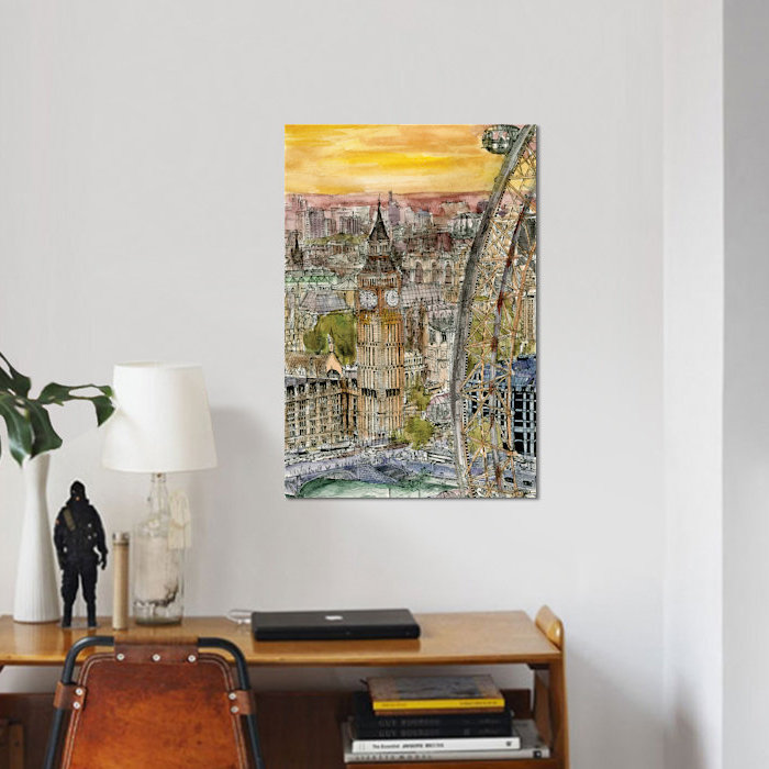 « city scene iv », reproduction de peinture à l’aquarelle sur toile, H 40 po x l 26 po x P 1,5 po, Toile tendue, Pas de tapis