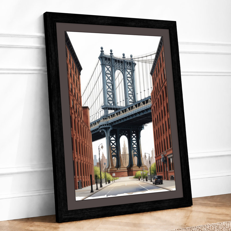Manhattan Bridge Framed Industrial - Print, A1 - 84.1 x 59.4 cm, Black