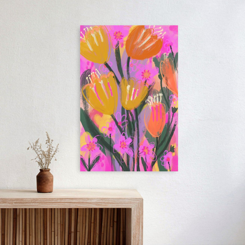Vibrant Petal Dance Abstract Bold Colorful Nature Spring Wall Art Print 1 Piece Wrapped Canvas Wall Art