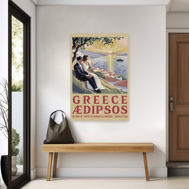 Couple'S Greek Sunset Elegant Retro Romantic Coastal Summer Wall Art Print, 152.4cm H x 101.6cm W