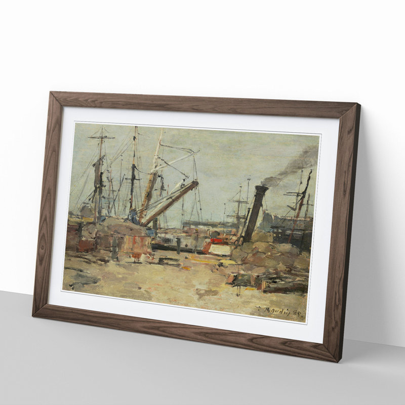 The Trawlers by Eugene Boudin - Picture Frame Painting, 36cm H x 48cm W x 2cm D, Walnut Framed