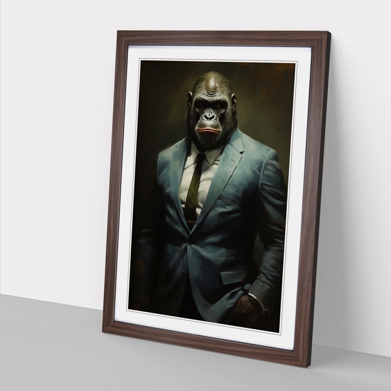 Gorilla in a Suit Painting No.3 - Framed Print, 64cm H x 46cm W x 2cm D, Walnut