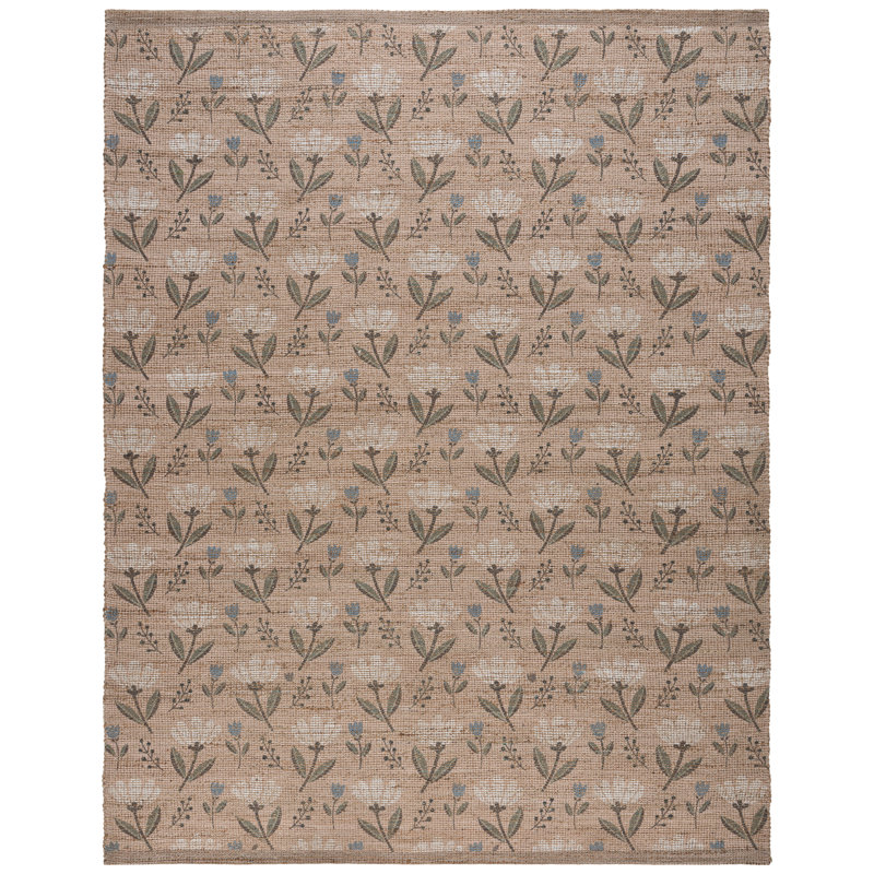 Jute / sisal tissé à la main safran; Chenille Tapis d'intérieur floral en coton, Rectangle 8 pi 0 po x 10 pi 0 po