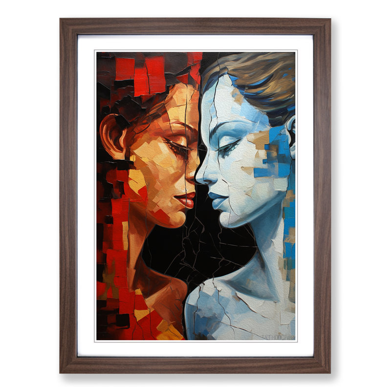 XYZ-FRM-V1223-6326 Two Women In Love Hard Edge Painting - Single Picture Frame Print on Wood, Walnut 