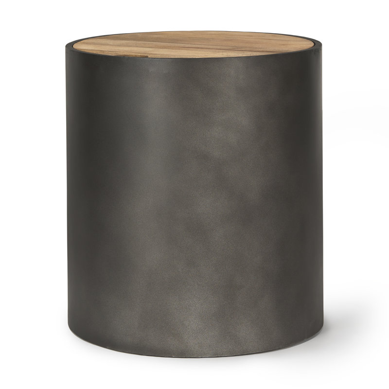 Table de bout cylindrique en bois massif avec rangement Janvey, Plateau brun clair / structure noire
